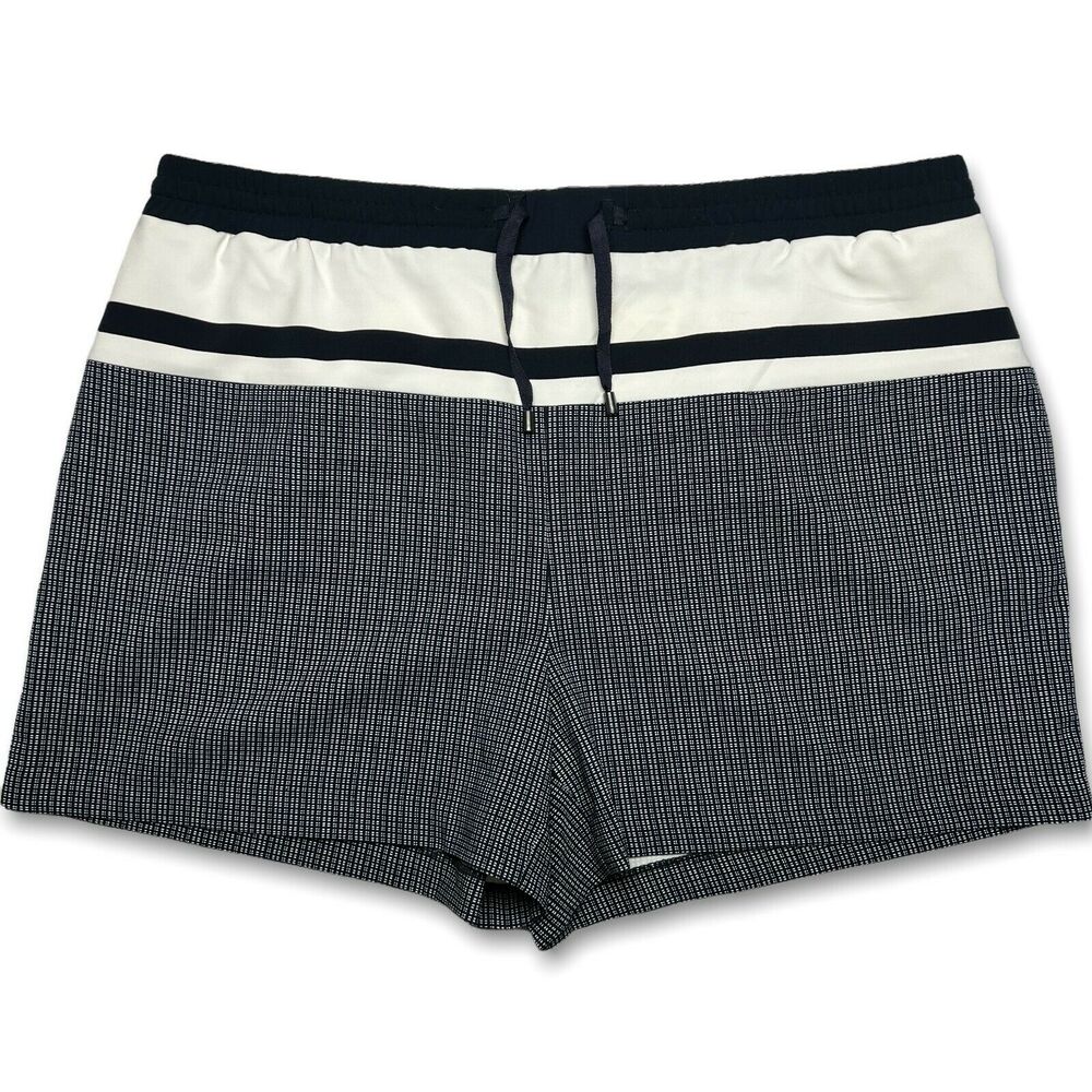Harve Benard High Rise Drawstring Shorts XL Blue White Geometric NWOT